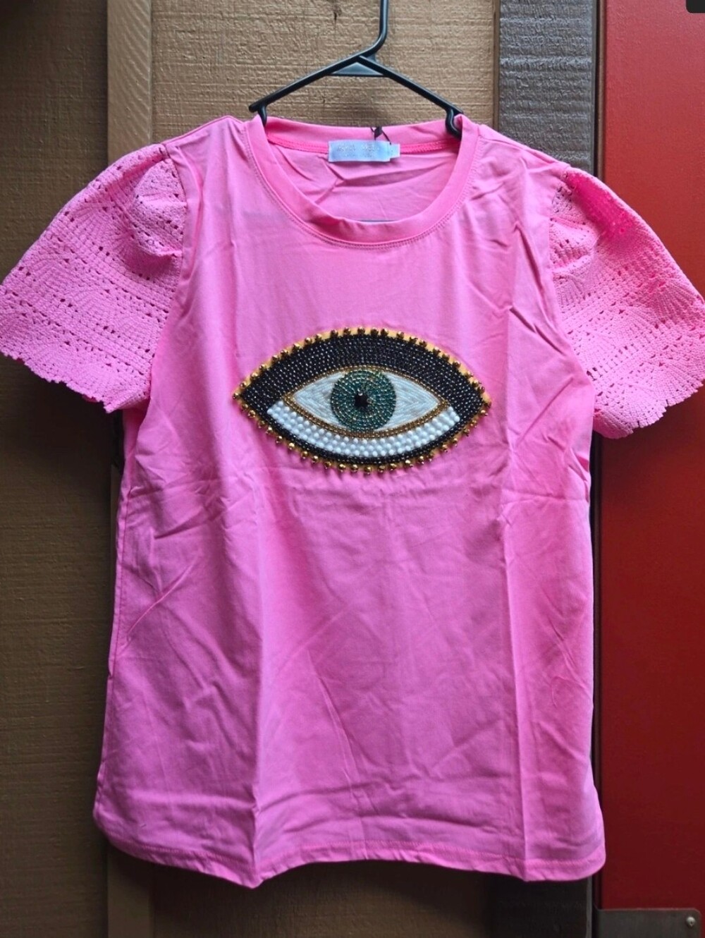 Women's Summer Top: Ginevra Babe Cotton Graphic Tee with Crochet Detail